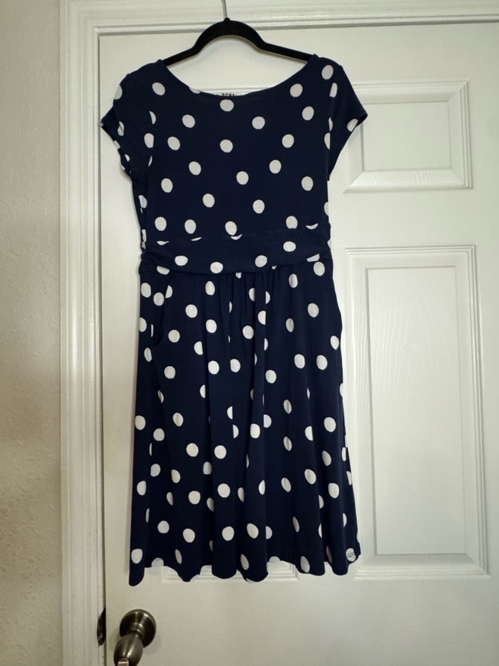 Boden Navy and White Polka Dot Midi Dress